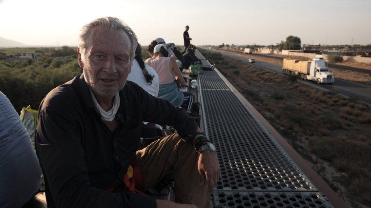 Stuart Ramsay from Sky News rides The Beast train, which carries those hoping to start a new life in the US (PHOTO: Sky News/Miguel Tovar/Stuart Ramsay/Toby Nash)