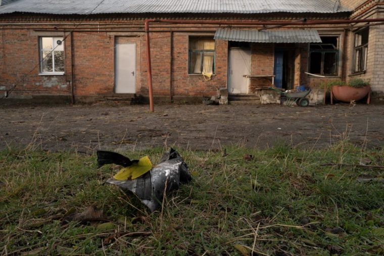 TOPSHOT - A missile shrapnel lies on the grass in front of damaged rehabilitation centre for people with disabilities, following a Russian attack in the Ukrainian city of Dnipro, on November 22, 2024. NATO and Ukraine will hold talks next week in Brussels over Russia's firing of an experimental hypersonic intermediate-range missile, diplomats said. (Photo by Florent VERGNES / AFP) (Photo by FLORENT VERGNES/AFP via Getty Images)