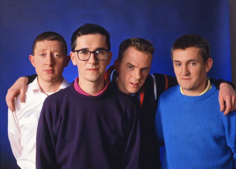 1986: British pop group Housemartins (Paul Heaton (vocals), Stan Cullimore (guitar), Ted Key (bass) and Chris Lang (drums) (Photo by BSR Agency/Gentle Look via Getty Images)