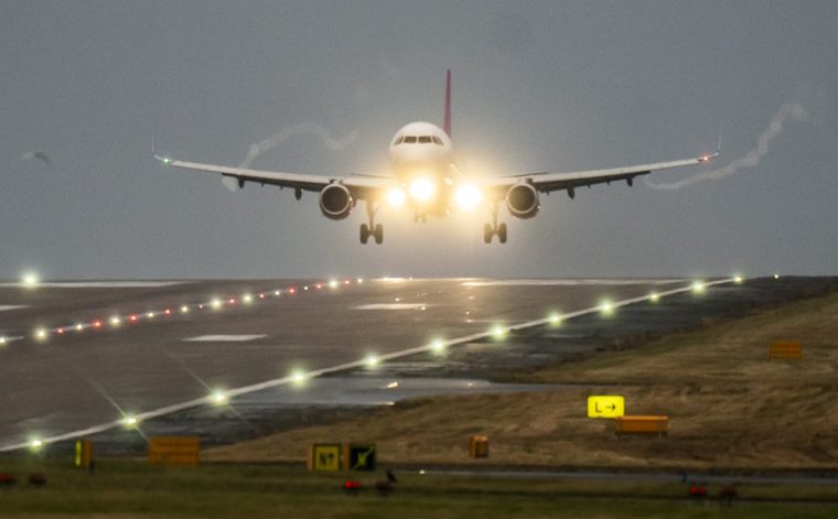 A plane lands at Leeds Bradford Airport during Storm Darragh. Millions have been warned to stay indoors, thousands are without power and trains have been cancelled as the Government???s "risk to life" alert brought on by Storm Darragh came into force. Picture date: Saturday December 7, 2024. PA Photo. Photo credit should read: Danny Lawson/PA Wire