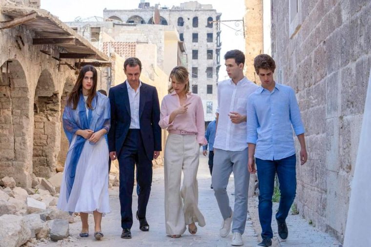 Syria's deposed president Bashar al-Assad and his wife Asma al-Assad walking with their children - Hafez, Karim, and Zein - in the northern Syrian city of Aleppo. The family has now fled to Moscow after a lightning offensive by Islamist-led rebels. (Photo: Syrian Presidency Facebook page / AFP)