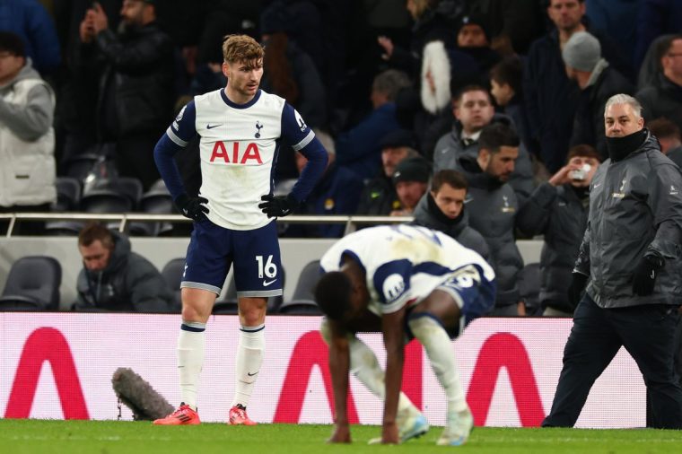 LONDON, ENGLAND - DECEMBER 8: A dejected Timo Werner of Tottenham Hotspur after the 2-4 loss during the Premier League match between Tottenham Hotspur FC and Chelsea FC at Tottenham Hotspur Stadium on December 8, 2024 in London, England. (Photo by Shaun Brooks - CameraSport via Getty Images)