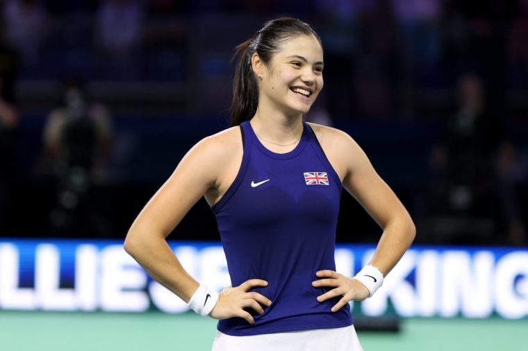 MALAGA, SPAIN - NOVEMBER 19: Emma Raducanu of Great Britain reacts following victory in her singles match against Viktoria Hruncakova of Slovakia in the semifinal tie between Great Britain and Slovakia during the Billie Jean King Cup Finals at Palacio de Deportes Jose Maria Martin Carpena on November 19, 2024 in Malaga, Spain. (Photo by Fran Santiago/Getty Images for ITF)