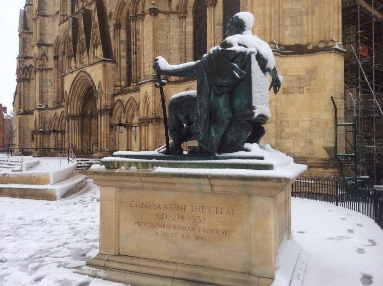 A dusting of snow on the statue of Roman Emperor Constantine outside York Minster. Heavy overnight snow is causing disruption across parts of the UK as the cold start to the new year continues. Picture date: Sunday January 5, 2025. PA Photo. Two amber weather warnings from the Met Office have been put in place in England and Wales, with 3cm to 7cm of snowfall predicted for much of the affected area, mixing with rain at times in lower-lying areas. The Met Office said Bingley, West Yorkshire, had seen 12cm of snow up to 7am on Sunday, with Shap in Cumbria and Capel Curig, Gwynedd, both seeing 10cm. One amber warning for snow and freezing rain, which covers much of Wales and the Midlands as far north as Manchester, is in place until midday on Sunday. See PA story WEATHER Winter. Photo credit should read: Tom Ross/PA Wire