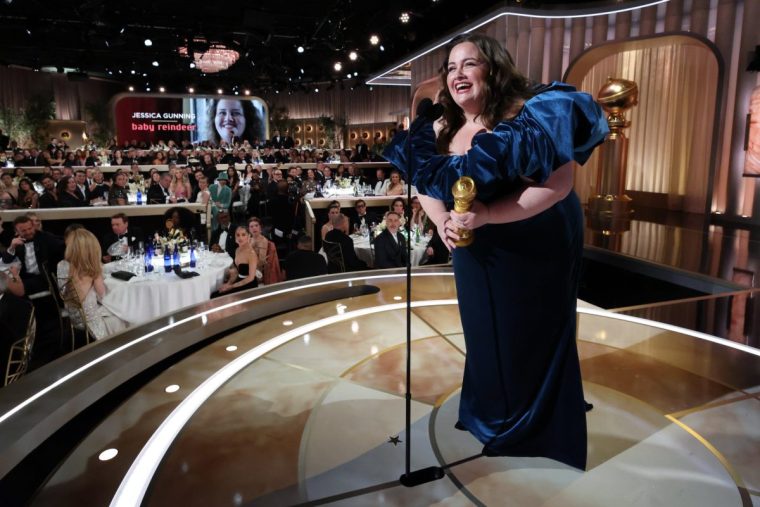 Jessica Gunning wins Best Performance by a Female Actor in a Supporting Role during the 82nd Annual Golden Globes held at The Beverly Hilton on January 05, 2025 in Beverly Hills, California. (Photo by Rich Polk/GG2025/Penske Media via Getty Images)