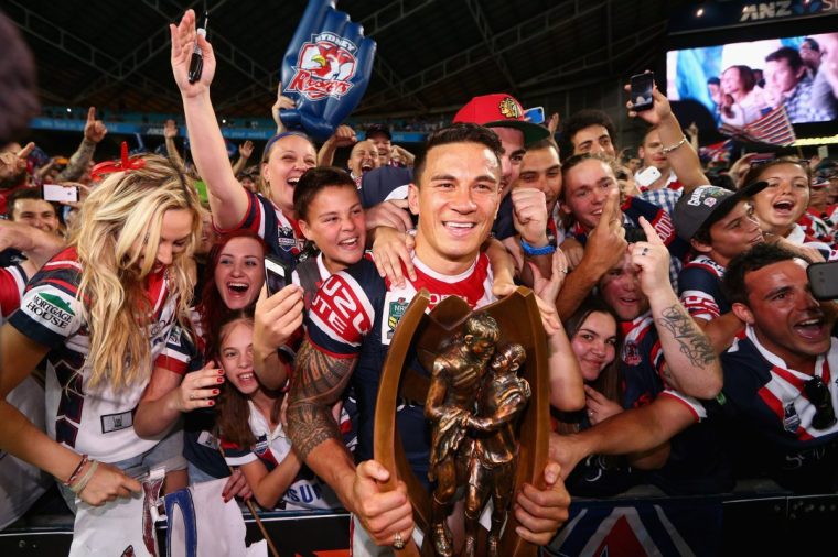 SYDNEY, AUSTRALIA - OCTOBER 06: Sonny Bil Williams of the Roosters celebrates after winning the 2013 NRL Grand Final match between the Sydney Roosters and the Manly Warringah Sea Eagles at ANZ Stadium on October 6, 2013 in Sydney, Australia. (Photo by Cameron Spencer/Getty Images)