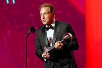 Nick Saban accepts the Icon Award during the 2024 ESPY Awards at the Dolby Theatre on July 11 in Los Angeles. Nick Saban was a frequent write-in for Alabama’s primary utility regulator. Credit: Frazer Harrison/Getty Images