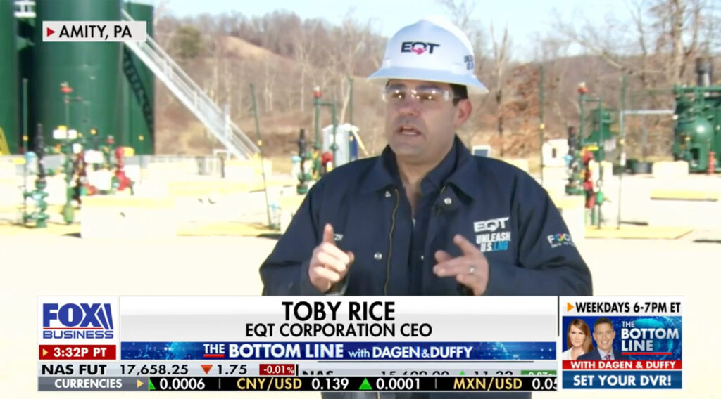 Toby Rice discusses the Biden Administration’s LNG export pause on Fox Business in February. (Screenshot)