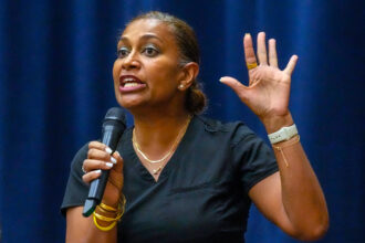 Letitia Plummer, at-large Houston City Council member, speaks during an election forum in Houston on Sept. 21, 2023. Credit: Karen Warren/Houston Chronicle via Getty Images