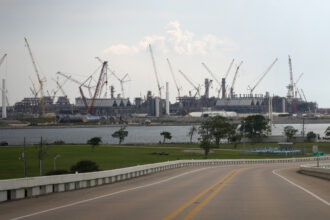 A view of the Golden Pass LNG Terminal construction site on June 7, 2023 in Sabine Pass near the Gulf Coast. Credit: Jon Shapley/Houston Chronicle via Getty Images