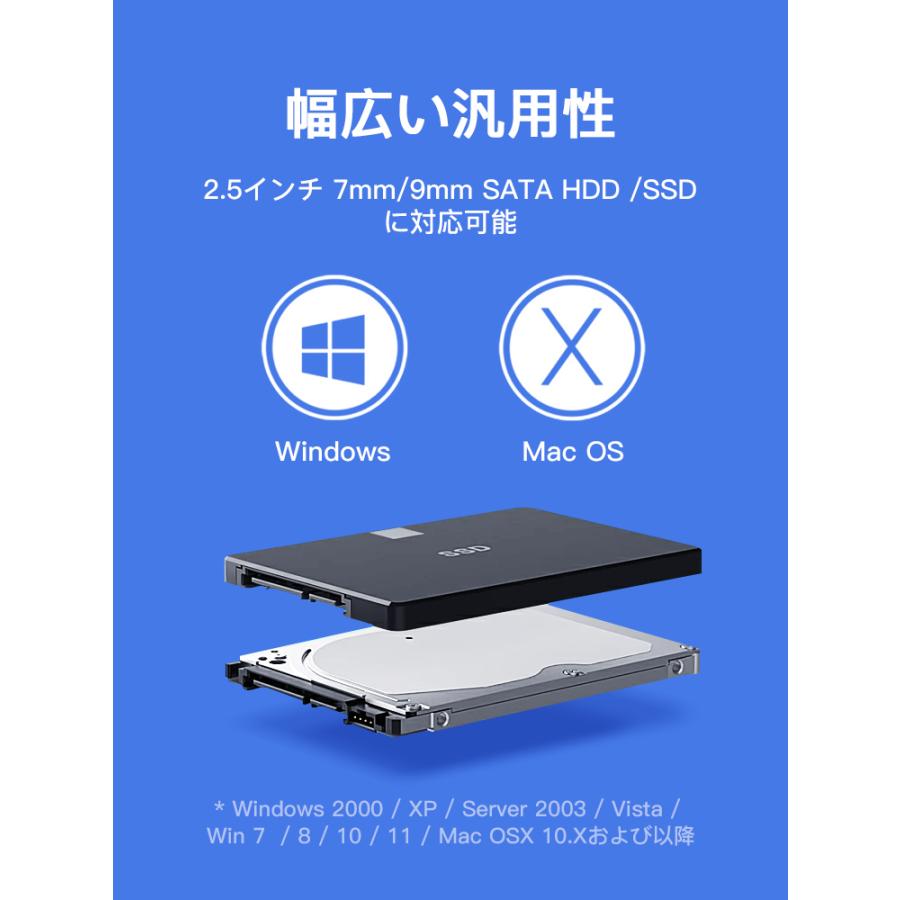 外付けドライブケース 2.5インチ USB 3.2 Gen 2 SSDケース HDD SSD 9.5mm 7mm SATA 3.0 自動スリーブ 高速データ転送 簡単バックアップ |  | 03