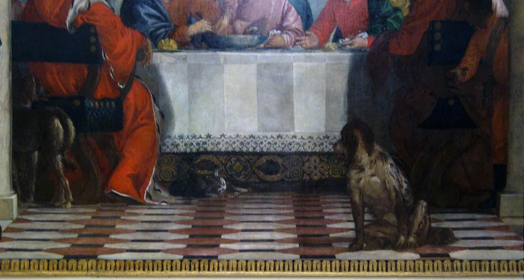 Dog (detail), Paolo Veronese, Feast in the House of Levi, 1573, oil on canvas, 18' 3" x 42' (Accademia, Venice)