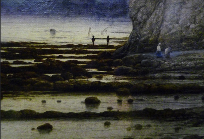 Figures in the distance (detail), William Dyce, Pegwell Bay, Kent - a Recollection of October 5th, 1858, 1858-60, oil on canvas, 63.5 x 88.9 cm (Tate Britain, London) (photo:  Steven Zucker, CC BY-NC-SA 2.0)