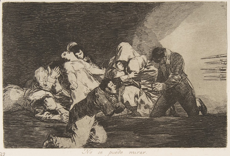 Goya, One can't look. (No se puede mirar.), plate 26 from 'The Disasters of War' (Los Desastres de la Guerra), 1810-20, etching, burnished lavish, drypoint and burin, plate: 14.5 x 21 cm (The Metropolitan Museum of Art)