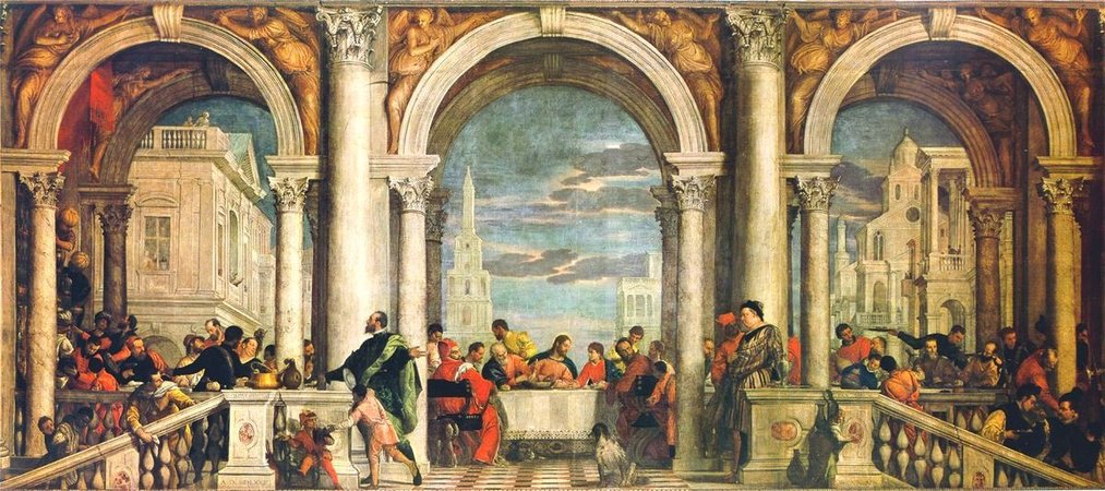 Paolo Veronese, Feast in the House of Levi, 1573, oil on canvas, 18' 3" x 42' (Accademia, Venice, Italy)