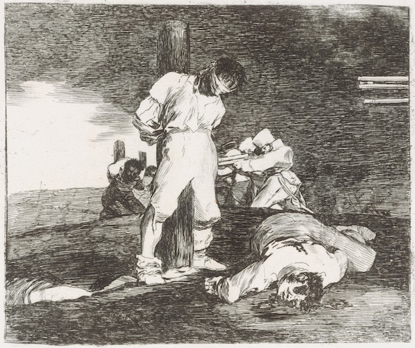 Francisco de Goya, And there's nothing to be done (Y no hai remedio), plate 15 from The Disasters of War (Los Desastres de la Guerra), 1810, etching, drypoint, burin and burnisher, 14 x 16.7 cm (The Metropolitan Museum of Art)