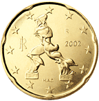 Maria Angela Cassol (signed M.A.C. on the coin) Twenty Cent Euro coin, 2002 (copyright: Repubblica italiana. Issuing authority: Ministero dell’Economia e delle Finanze)