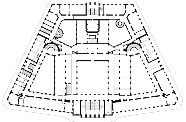 Plan, Otto Wagner, Postal Savings Bank, Vienna, 1904-06 and 1910-12 source