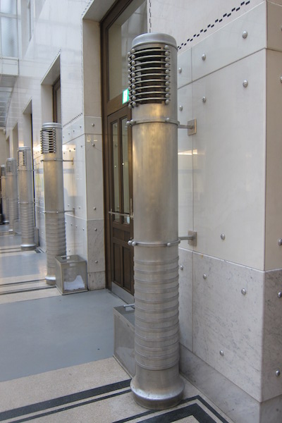 Aluminum hot-air blowers, Otto Wagner, Postal Savings Bank, Vienna, 1904-06 and 1910-12