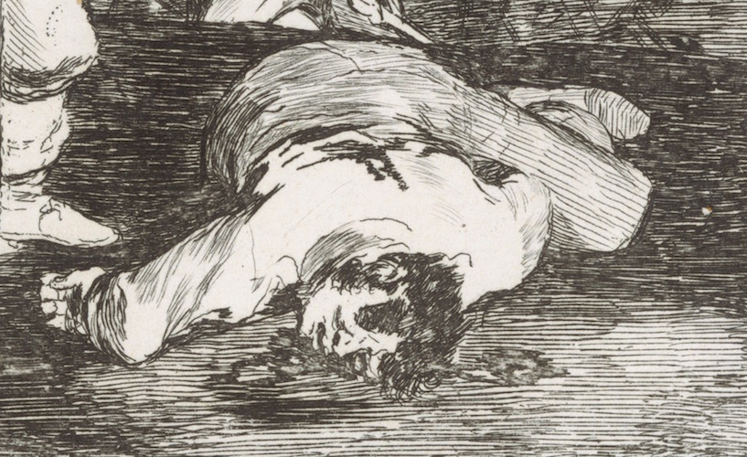 Dead figure (detail), Francisco Goya, And there's nothing to be done (Y no hai remedio), plate 15 from The Disasters of War (Los Desastres de la Guerra), 1810, etching, drypoint, burin and burnisher, 14 x 16.7 cm (The Metropolitan Museum of Art)