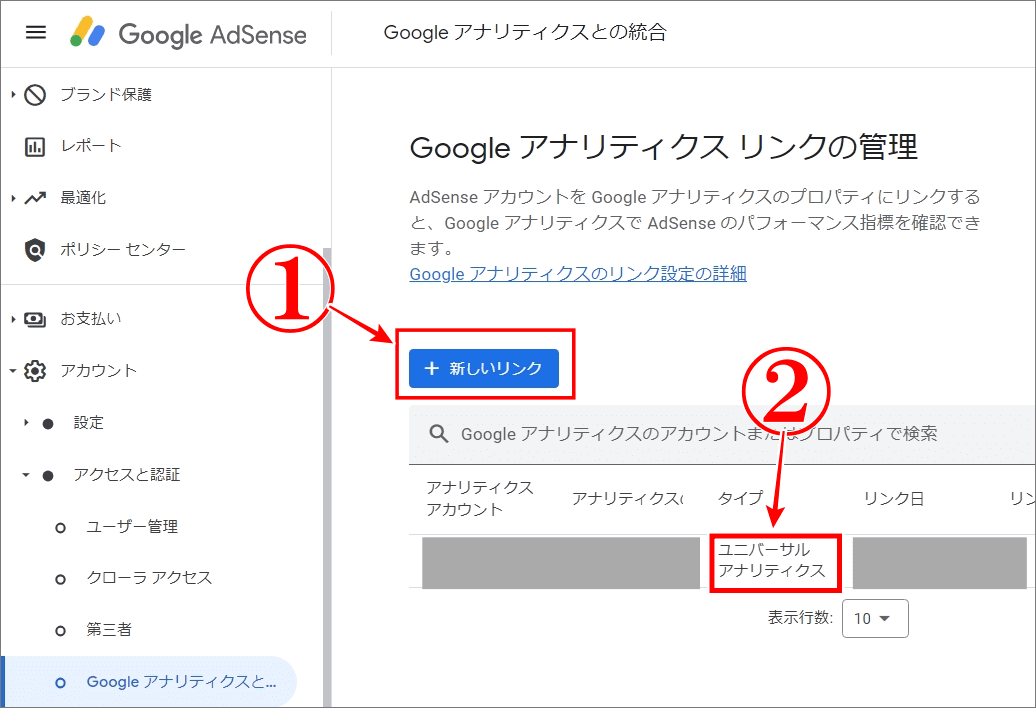 Googleアナリティクスリンクの管理画像