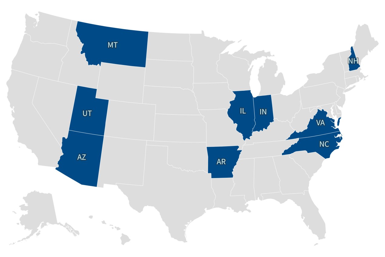 A photo of a map with the nine states that would undo Medicaid expansion if federal funding is cut.