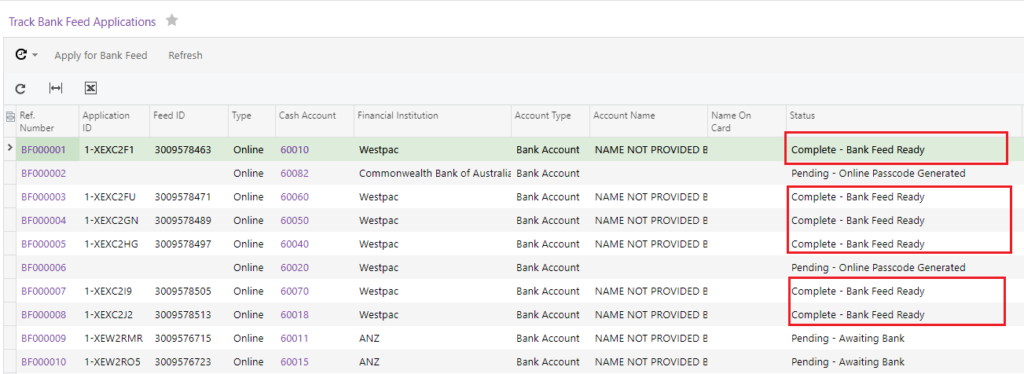 bank feeds myob advanced 2