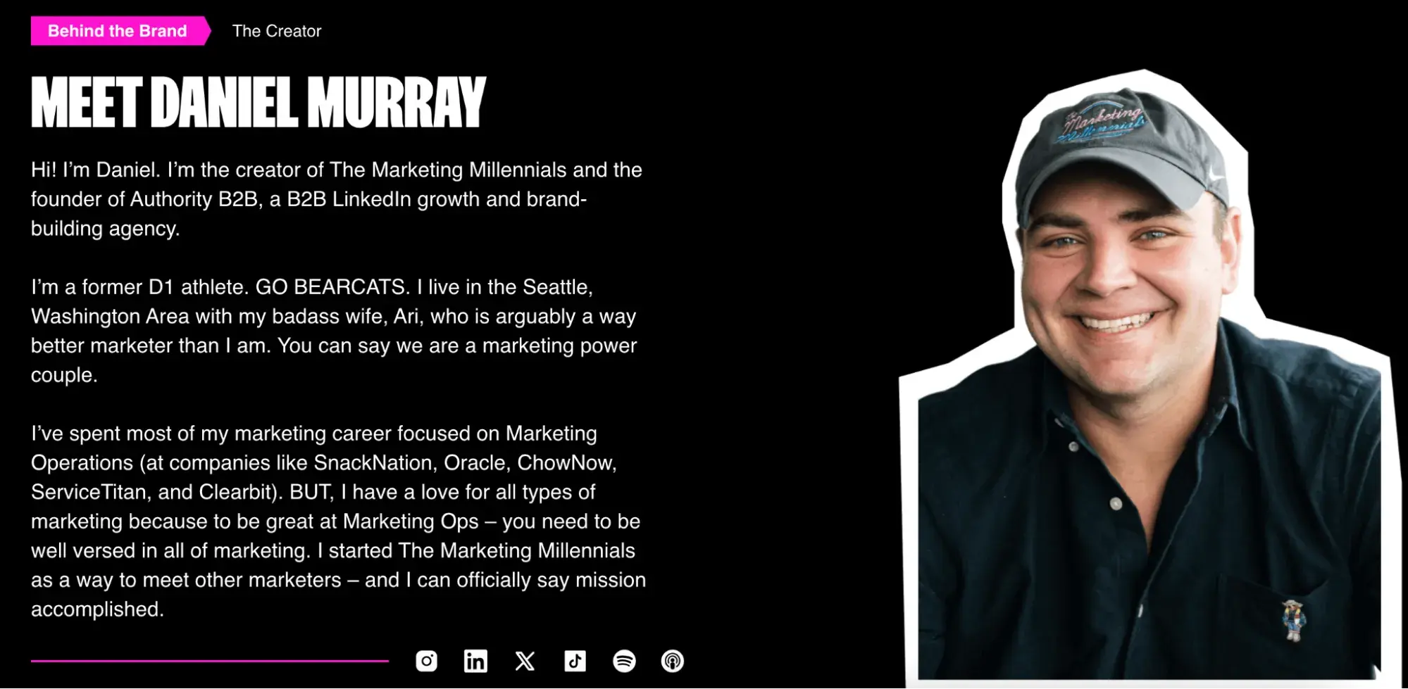 professional bio examples, Daniel Murray, Founder and Marketer, website homepage bio