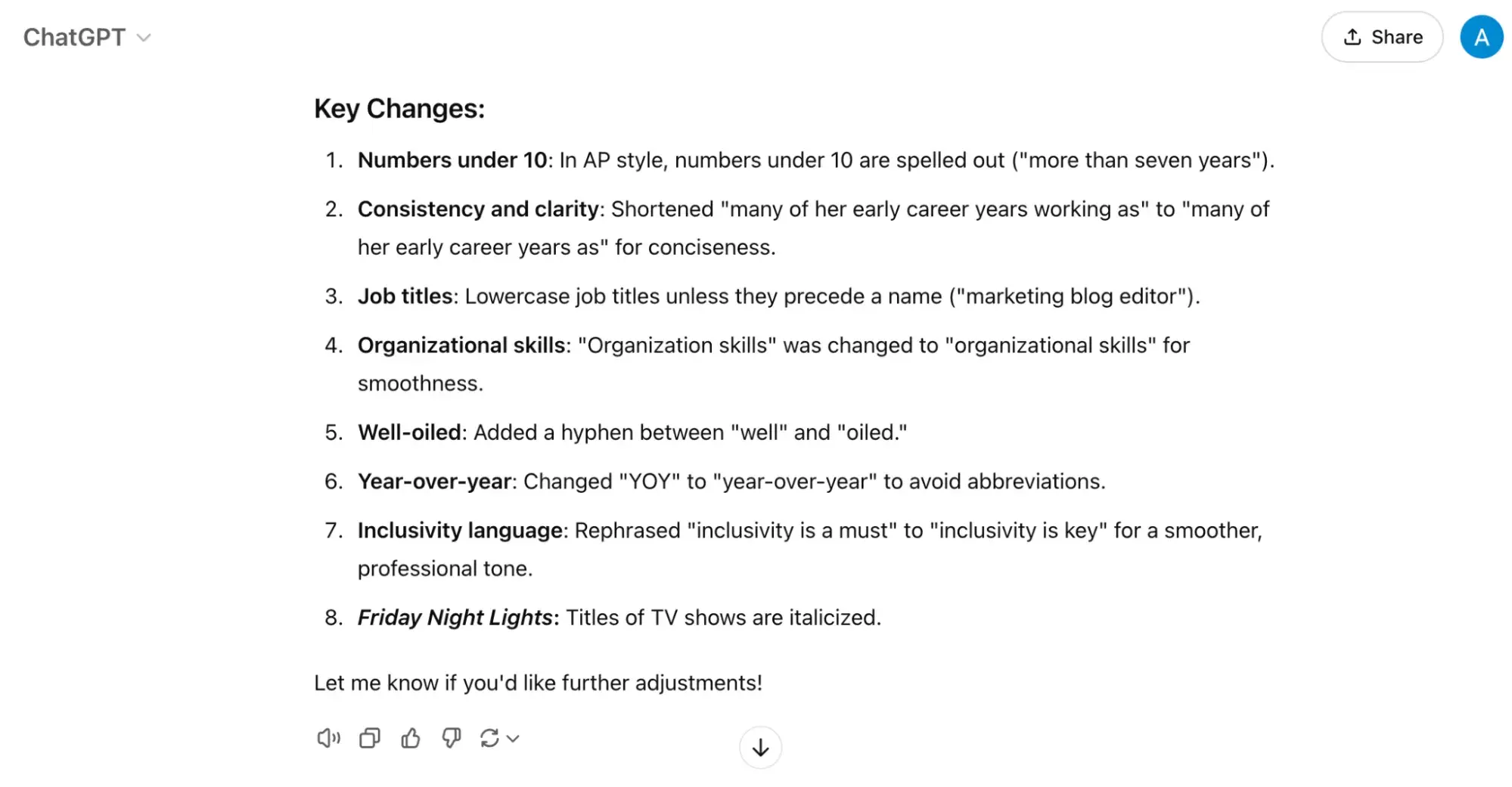 how to write a professional bio using AI, chatGPT example output for a spelling and grammar check