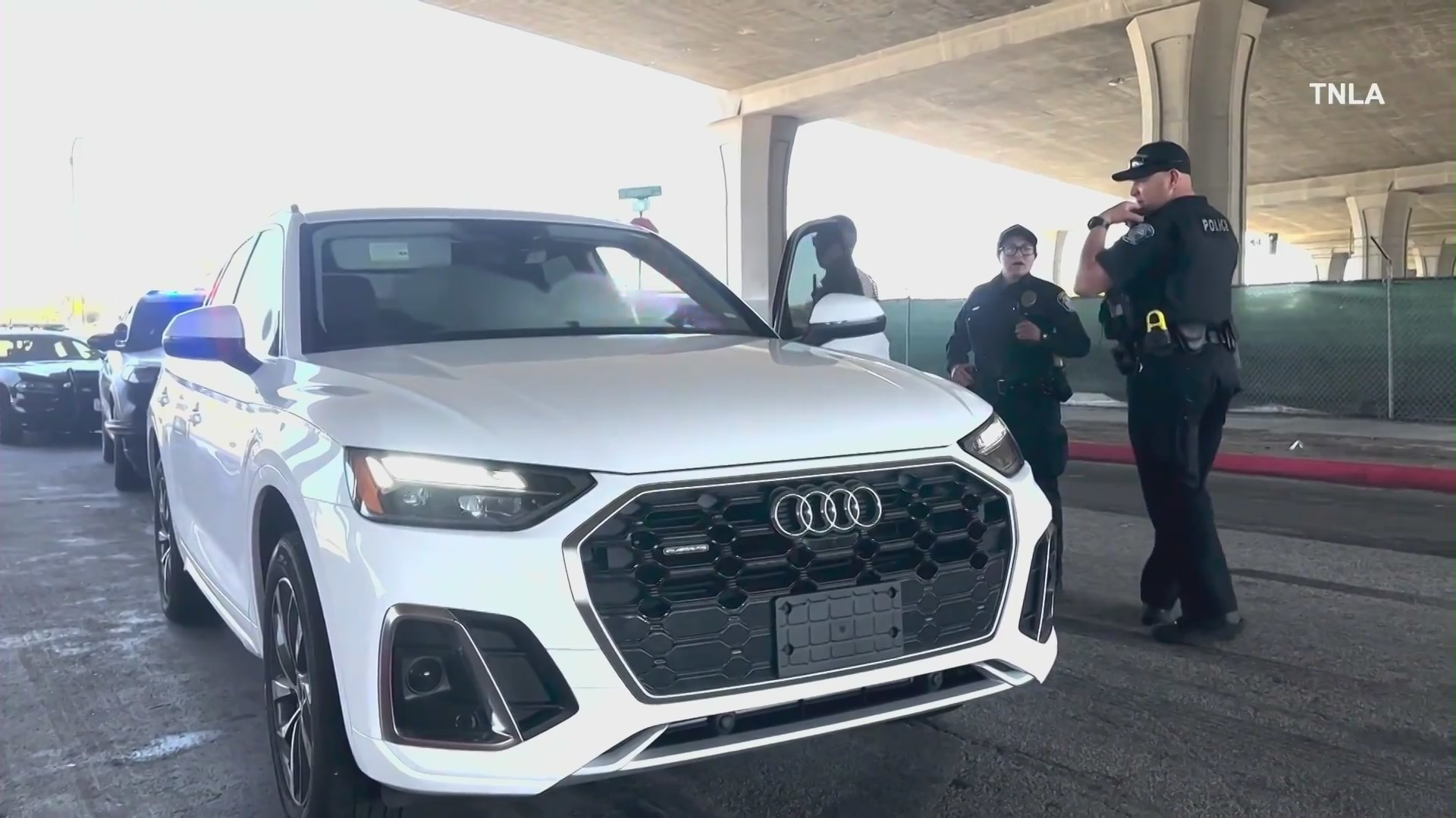The suspects' white Audi SUV was ditched in Hawthorne after a lengthy pursuit through L.A. and Orange counties on June 26, 2024. (TNLA)