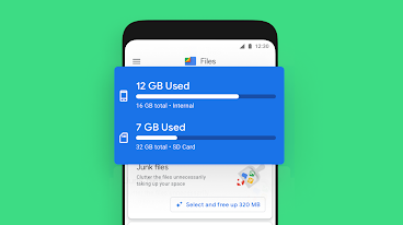 A screen that shows 12GB used internally and 7GB used on the SD card.