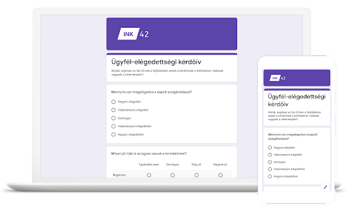 Laptop és telefon a Google Űrlapok felületével.