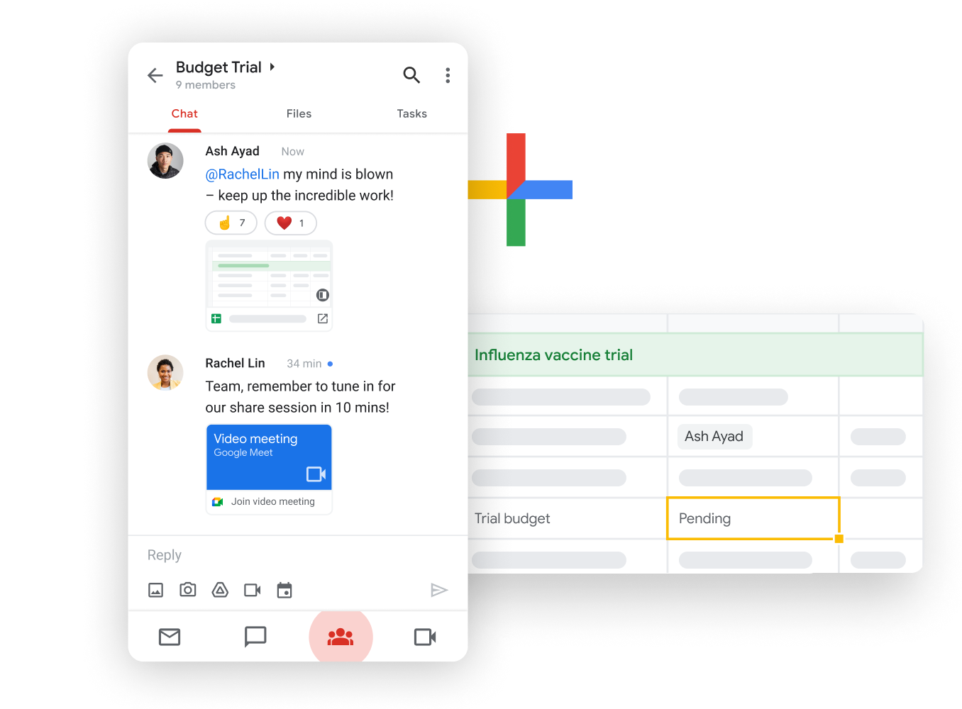 Workspace 說明圖片 - 團隊成員透過 Google Chat 輕鬆分享和編輯「Google 試算表」