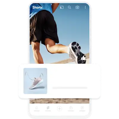 Przykład promującej buty sportowe mobilnej reklamy generującej popyt w formie nakładki na film w YouTube Shorts.