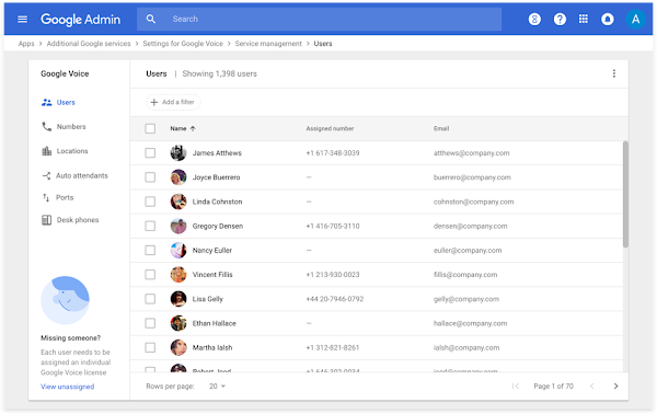  Google Workspace Admin console for Voice UI 