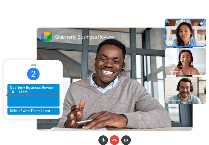 Google Meeting quarterly business review with four people  