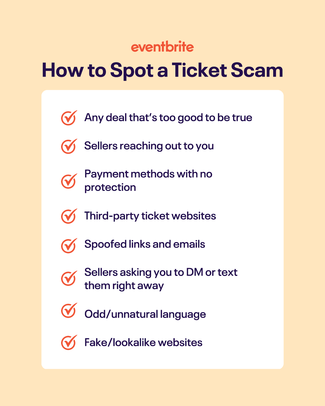 Checklist of red flags for ticket scams