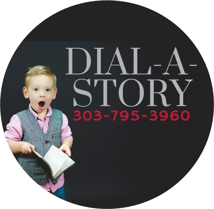 Dial A Story 303-795-3960; child holding a book