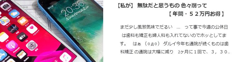 私が 無駄だと思うもの 色々削って  年間・５２万円お得