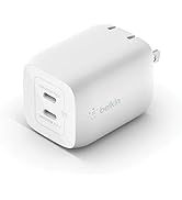 Belkin 65W Dual USB-C Wall Charger, Fast Charging Power Delivery 3.0 w/ GaN Technology for iPhone...