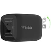 Belkin 65W Dual USB-C Wall Charger, Fast Charging PD 3.0 w/GaN Technology for iPhone Series, iPad...