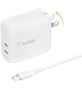 Belkin 40W USB-C PD Wall Charger for iPhone with Included C to Lightning Cable, Dual USB-C Ports ...