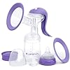 Lansinoh Manual Breast Pump, Hand Pump with Comfortable Flange for Breastfeeding Essentials, Includes Baby Bottle for Feeding, 5oz