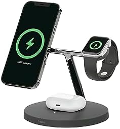 Belkin MagSafe 3-in-1 Wireless Charging Stand (Older 2021 Release) for Apple Watch, iPhone Series, AirPods - Black