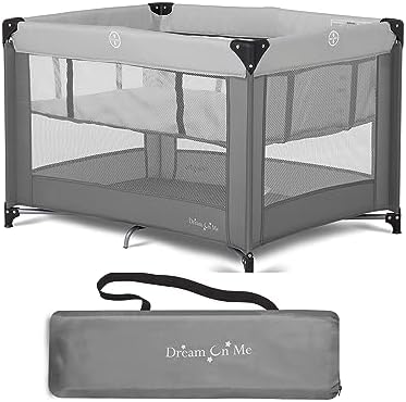 Dream On Me Zazzy Portable Playard with Bassinet in Grey, Packable and Easy Setup Baby Playard, Lightweight and Portable Playard for Baby with Mattress and Travel Bag