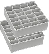 2 Pack - Simple Houseware Closet Socks Organizer, 24 Cell Drawer Divider, Grey