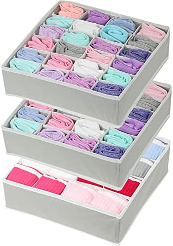 Simple Houseware Closet Drawer Organizer for Clothes, Socks and Underware, 3 Pack, Grey