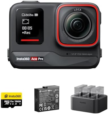 Insta360 Ace Pro Battery Kit - Waterproof Action Camera Co-Engineered with Leica, Flagship 1/1.3" Sensor and AI Noise Reduction for Unbeatable Image Quality, 4K120fps, 2.4" Flip Screen & AI Features