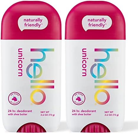 hello Unicorn Aluminum Free Deodorant for Women, Girls, Safe for Kids, Dermatologically tested, Natural Fragrance, 2 Pack