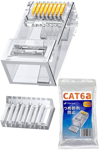 TSdrena RJ45 コネクタ Cat6A 100個 ロードバー付き 爪折れ防止 LAN コネクター ガイド付き CAT6a CAT6 CAT5e より線 単線 両対応 自作 LANコネクター 金メッキ LANプラグ Cat 6a RJ45コネクタ 配線 ランコネクター LANコネクタ